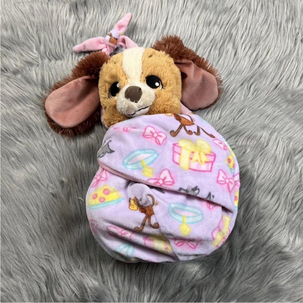 Disney Parks Babies Plush Lady & Tramp Baby Dog in Blanket Pouch